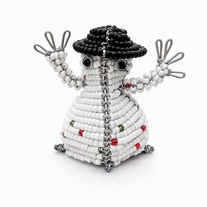 Artisan Beaded Snowman Christmas Figurine w/ Top Hat